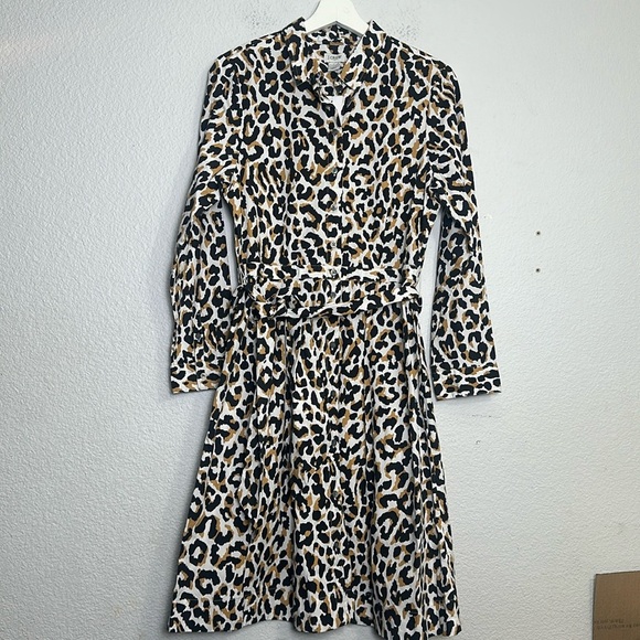 J. Crew Factory Women’s Size8 Leopard Tie Waist Button Down Shirt Midi Dress NWT - Picture 2 of 13